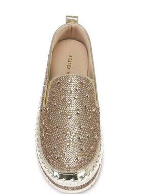 Azalea Wang Brittany Rhinestone Platform Slip On Sneakers - Rose Gold - Sz 9
